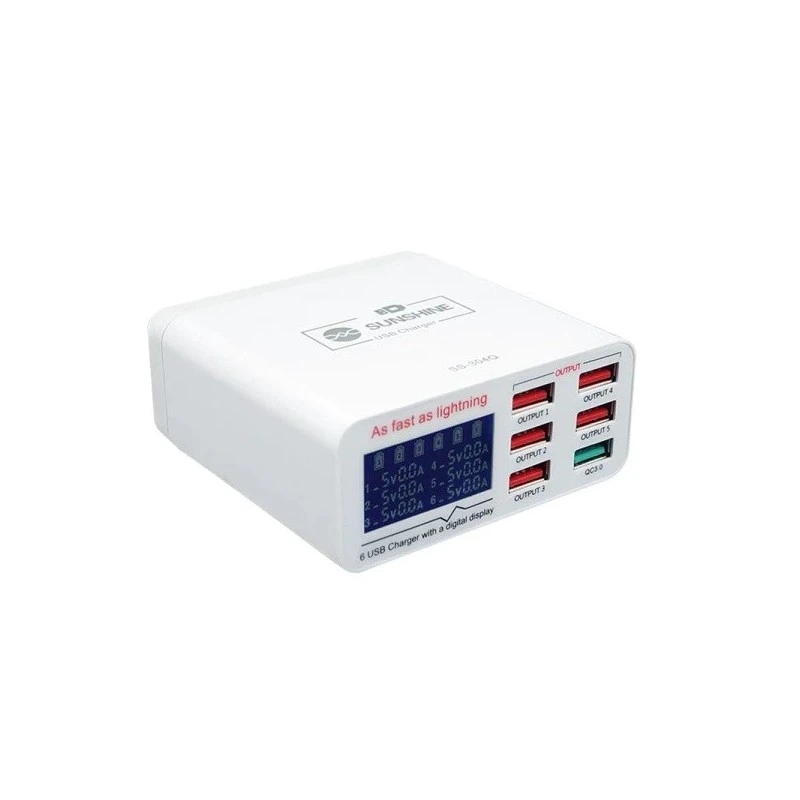 [1202311] Cargador 6 Puertos Usb Test Volt Amp Sunshine Ss-304q