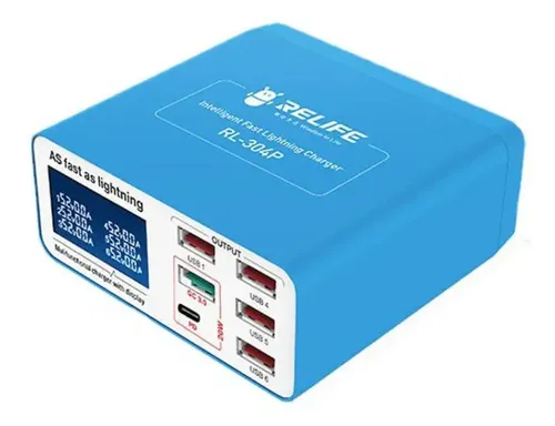 [731734] RL-304P - PD3.0 + QC3.0 SMART 6 USB PANTALLA DIGITAL CARGADOR DE RAYOS ADECUADO PARA CARGAR TODOS LOS TELÉFONOS MÓVILES Y TABLETAS